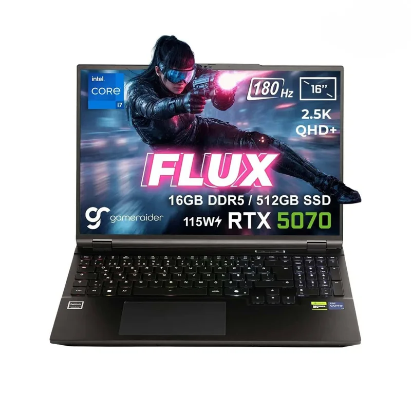 GameRaider FLUX GR16 Intel Core i7-14650HX GeForce RTX 5070 8GB 115W 16GB DDR5 512GB SSD 16 inç 2.5K QHD+ 180Hz FreeDos Gaming Laptop – Çanta Hediyeli