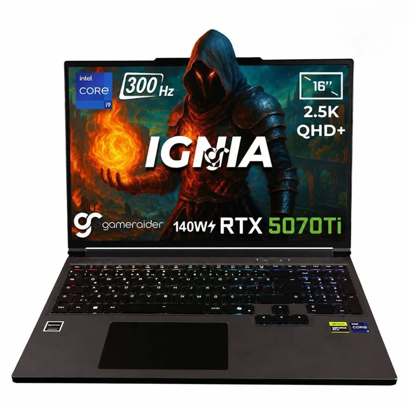 GameRaider IGNIA GR16 Intel Core i9-14900HX GeForce RTX 5070Ti 12GB 140W 16GB DDR5 2TB SSD 16 inç 2.5K QHD+ 300Hz W11 Home Gaming Laptop – Çanta Hediyeli