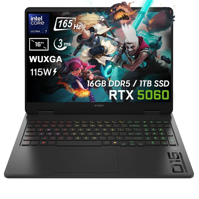 HP OMEN 16-am0018nt Intel Core Ultra 7-255H GeForce RTX 5060 8GB 115W 16GB DDR5 1TB SSD 16 inç WUXGA 165Hz 3ms IPS FreeDos Gaming Laptop (BQ1Z1EA)