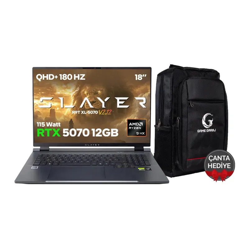 Game Garaj Slayer R9T XL-5070 v2.12 C6 AMD Ryzen 9 8945HX RTX5070 32GB RAM 1TB SSD 18'' QHD+ 180Hz FreeDos Oyuncu Laptop