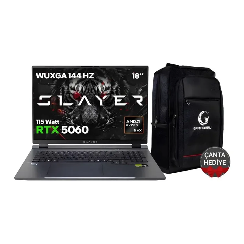 Game Garaj Slayer R9T XL-5060 C8 AMD Ryzen 9 8945HX RTX5060 16GB RAM 500GB SSD 18'' WUXGA 144Hz FreeDos Oyuncu Laptop