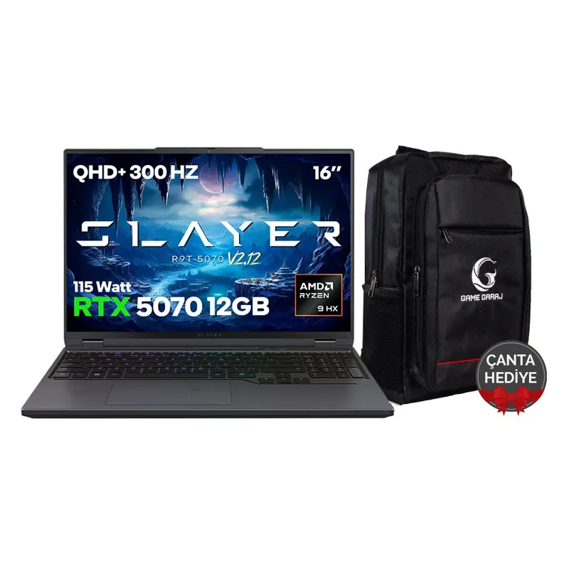 Game Garaj Slayer R9T-5070 v2.12 C6 AMD Ryzen 9 8945HX RTX5070 32GB RAM 1TB SSD 16'' QHD+ 300Hz FreeDos Oyuncu Laptop