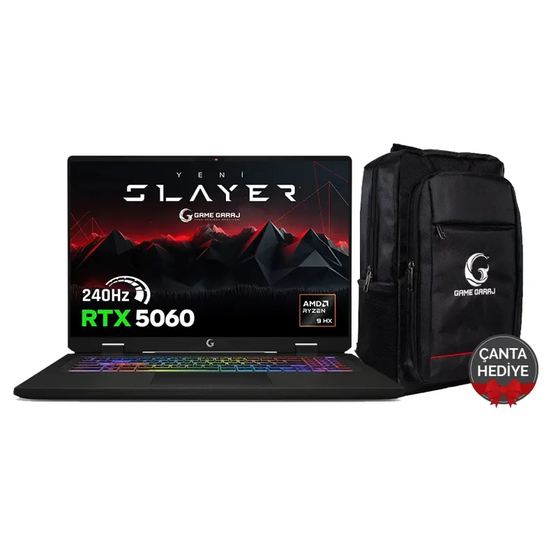 Game Garaj Slayer R9M XL-5060 C6 AMD Ryzen 9 8940HX RTX5060 32GB RAM 1TB SSD 17'' QHD+ 240Hz FreeDos Oyuncu Laptop