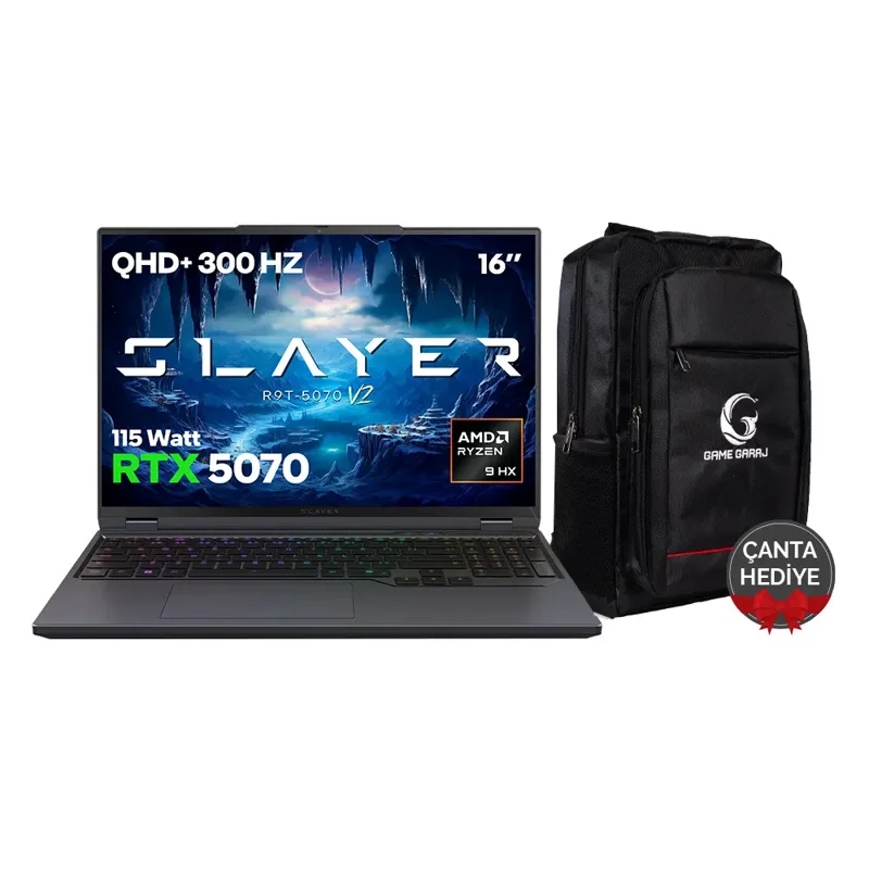 Game Garaj Slayer R9T-5070 v2 C6 AMD Ryzen 9 8945HX RTX5070 32GB RAM 1TB SSD 16'' QHD+ 300Hz FreeDos Oyuncu Laptop